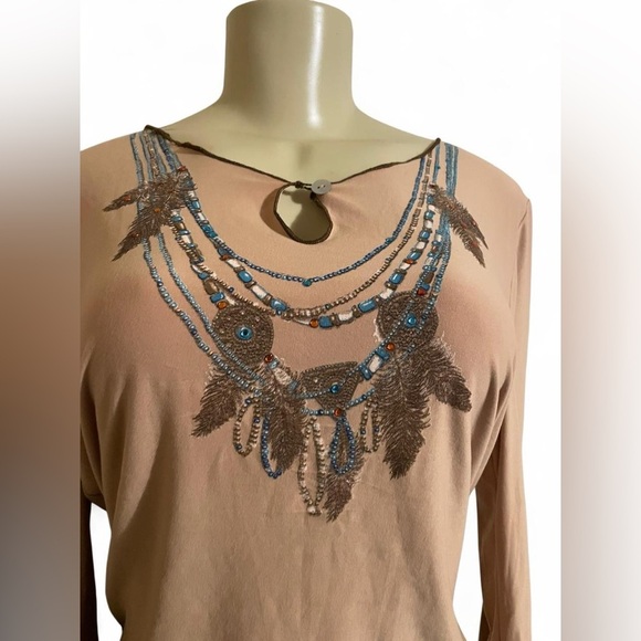Museum Beige Blouse with Statement Neckline - Picture 2 of 4